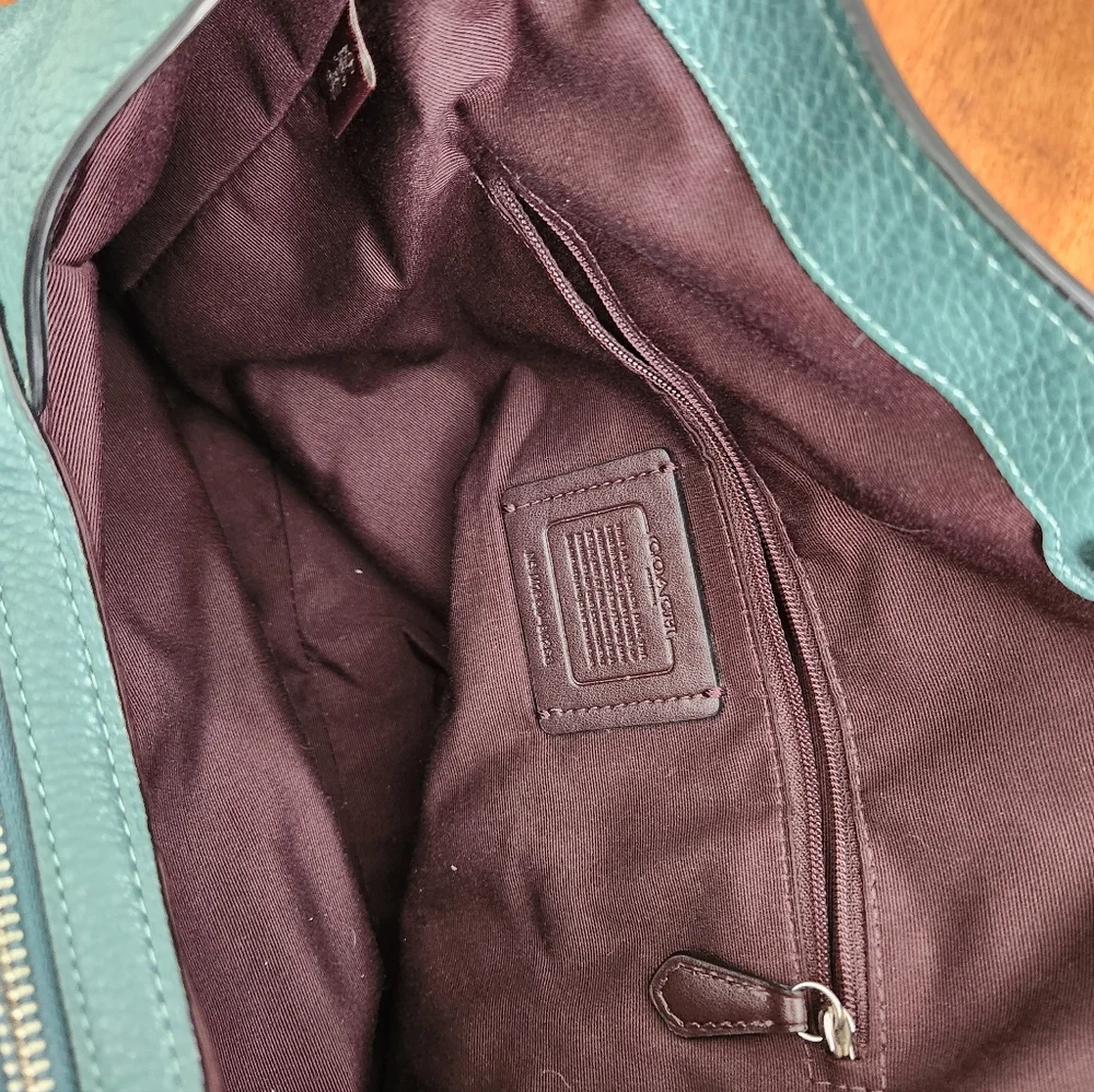 Coach Hallie Pebbled Leather Hobo Shoulder Bag In Teal - Picture 13 of 15